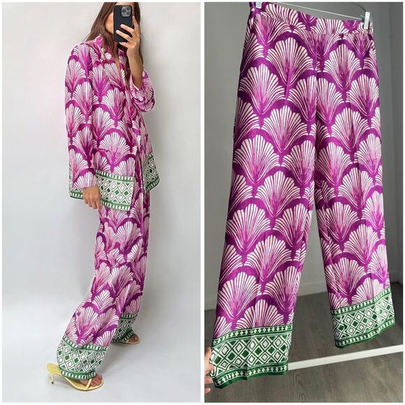 ZARA SATIN EFFECT PRINTED PANTS NEW - Picture 1 of 4